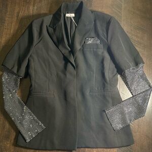 Black Blazer with Embellished Sleeve Detail